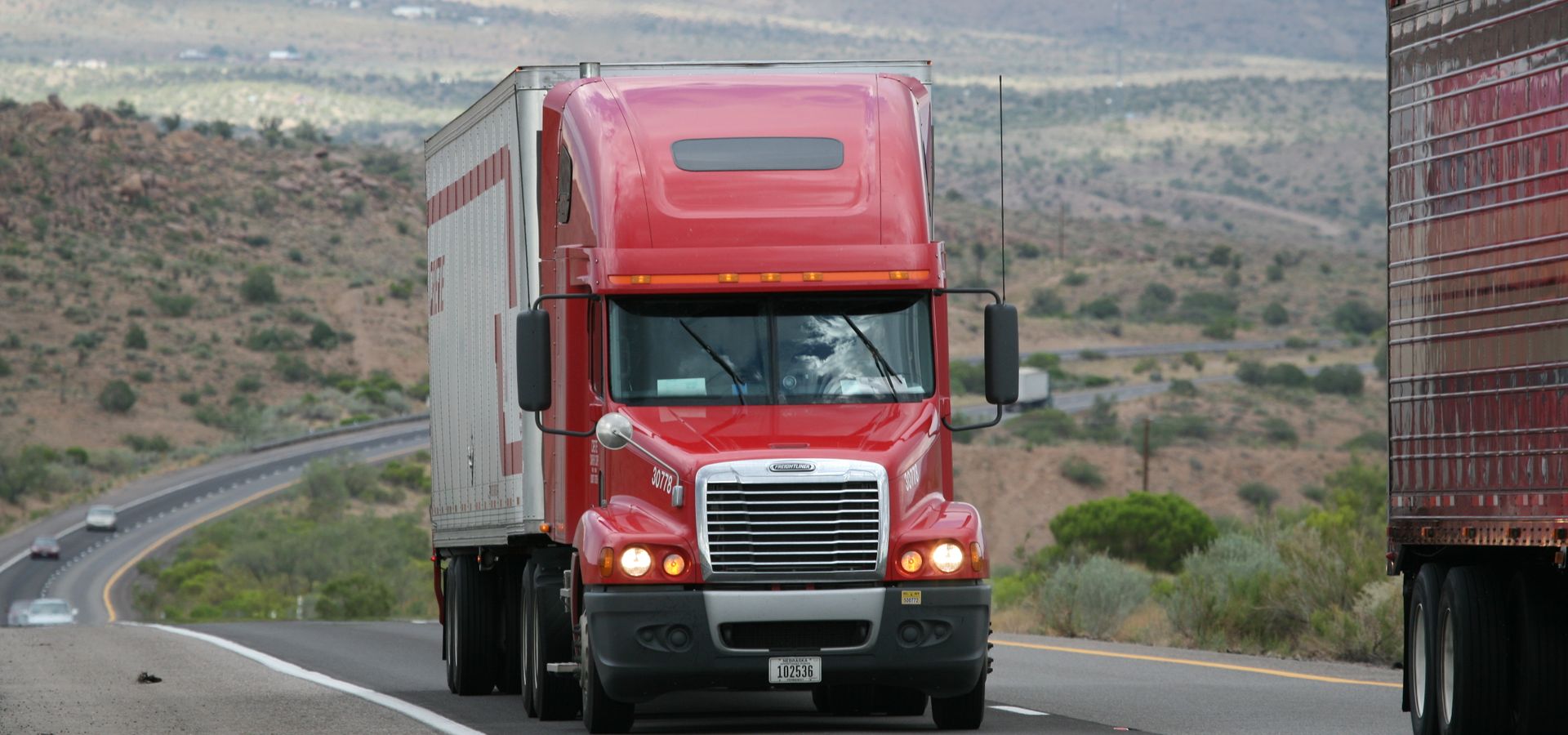 Articulated truck on a delivery route